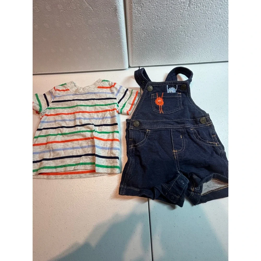 Carter's 3M Baby Boy Bundle of 5 Denim Overalls Striped Tee‎ Grey Pants